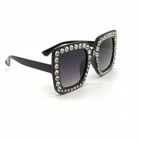Rhinestoned Squared Butterfly Fashion Sunglasses - Picture 2 of 8